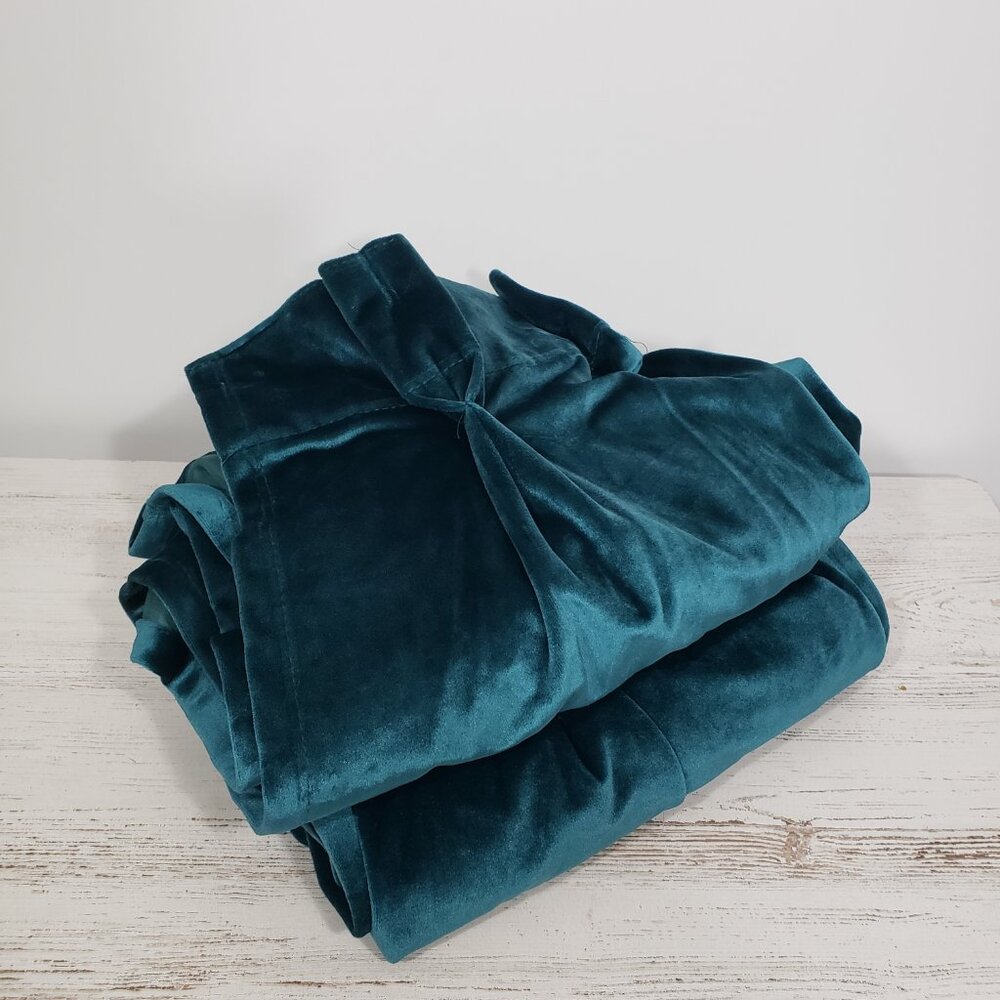 Cynthia Rowley Teal Green Velvet Curtain Panels (2) 31" X 83"